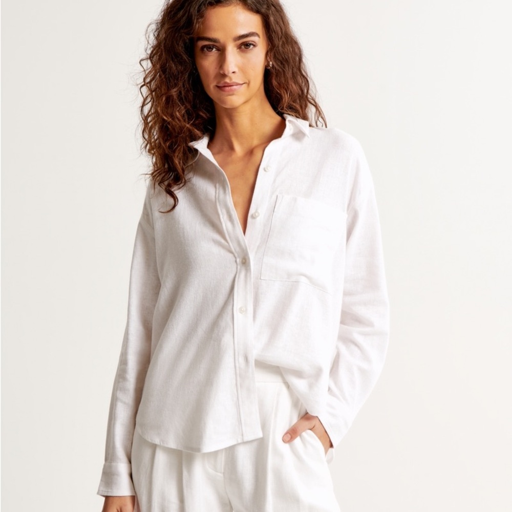 Abercrombie & Fitch White Button Down Linen Shirt